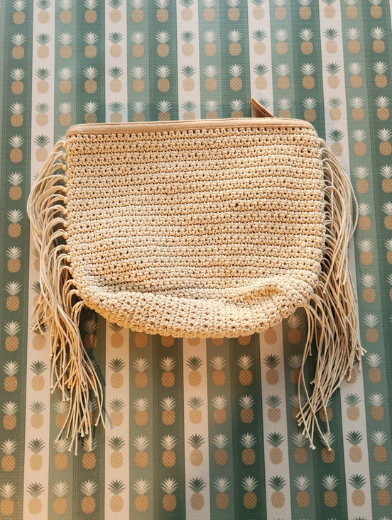 Cleobella Handbags - Cleobella Neutral Crochet Fringe Clutch - Cream